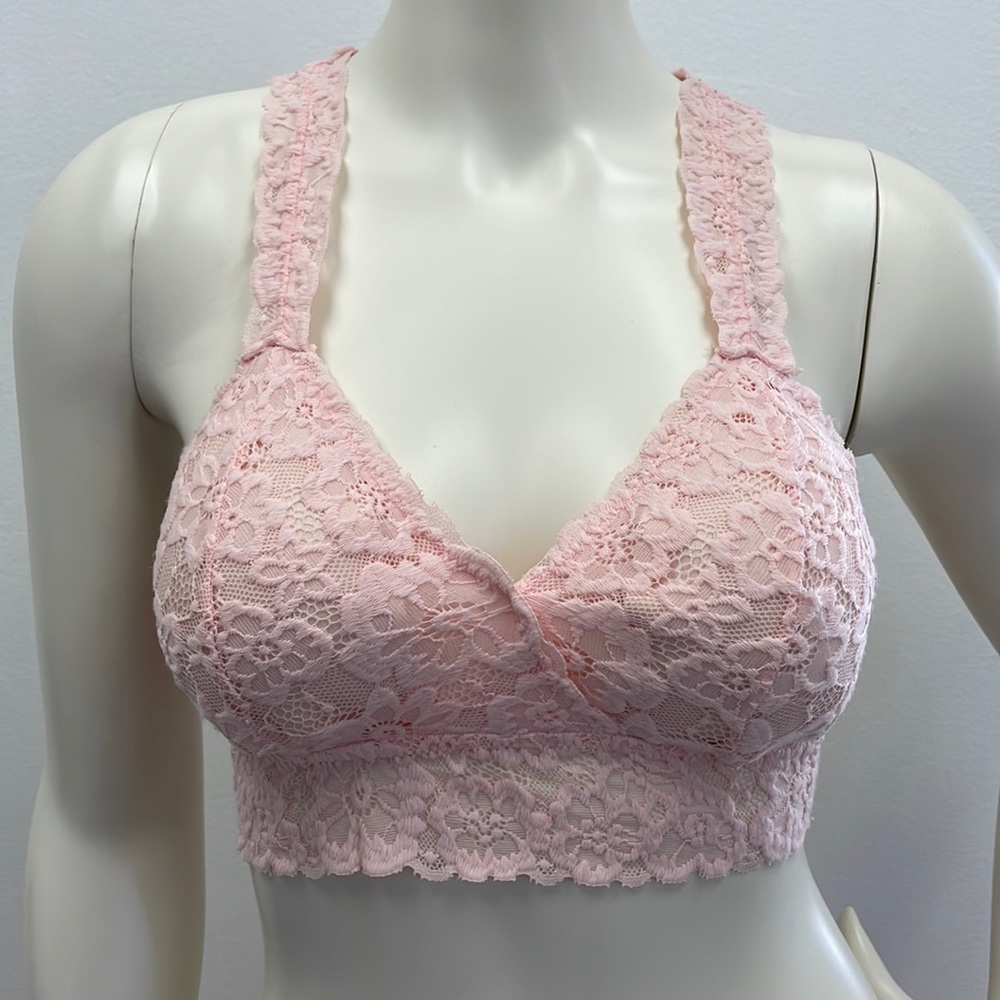 Pink Flower Lace Bralette w/ Removable Bra Pads